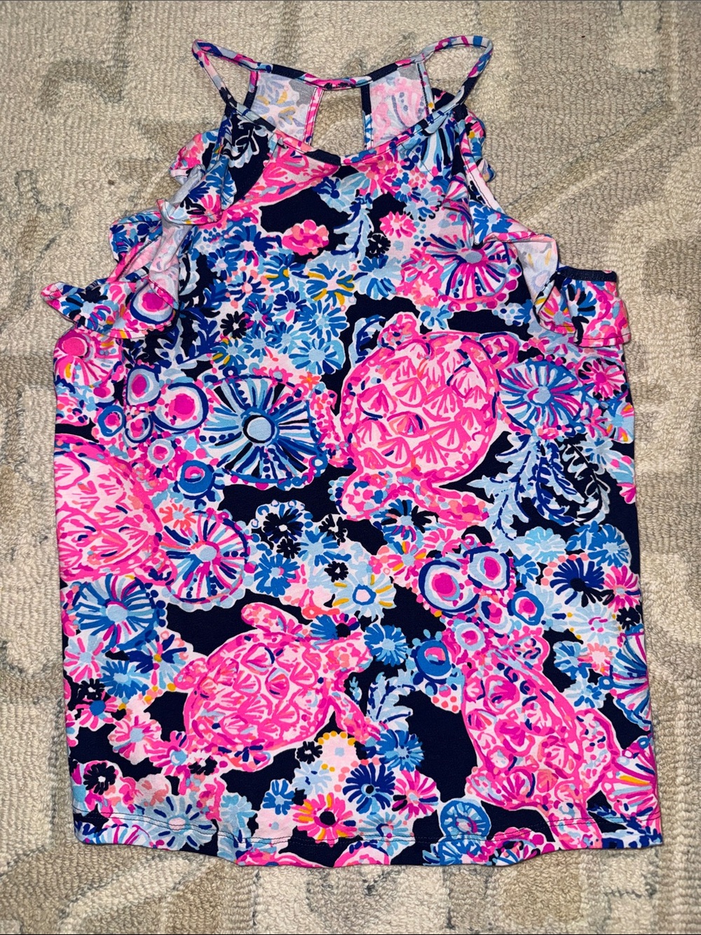 Lilly Pulitzer Sleeveless Floral Turtle Print Tank Top - Pink & Navy